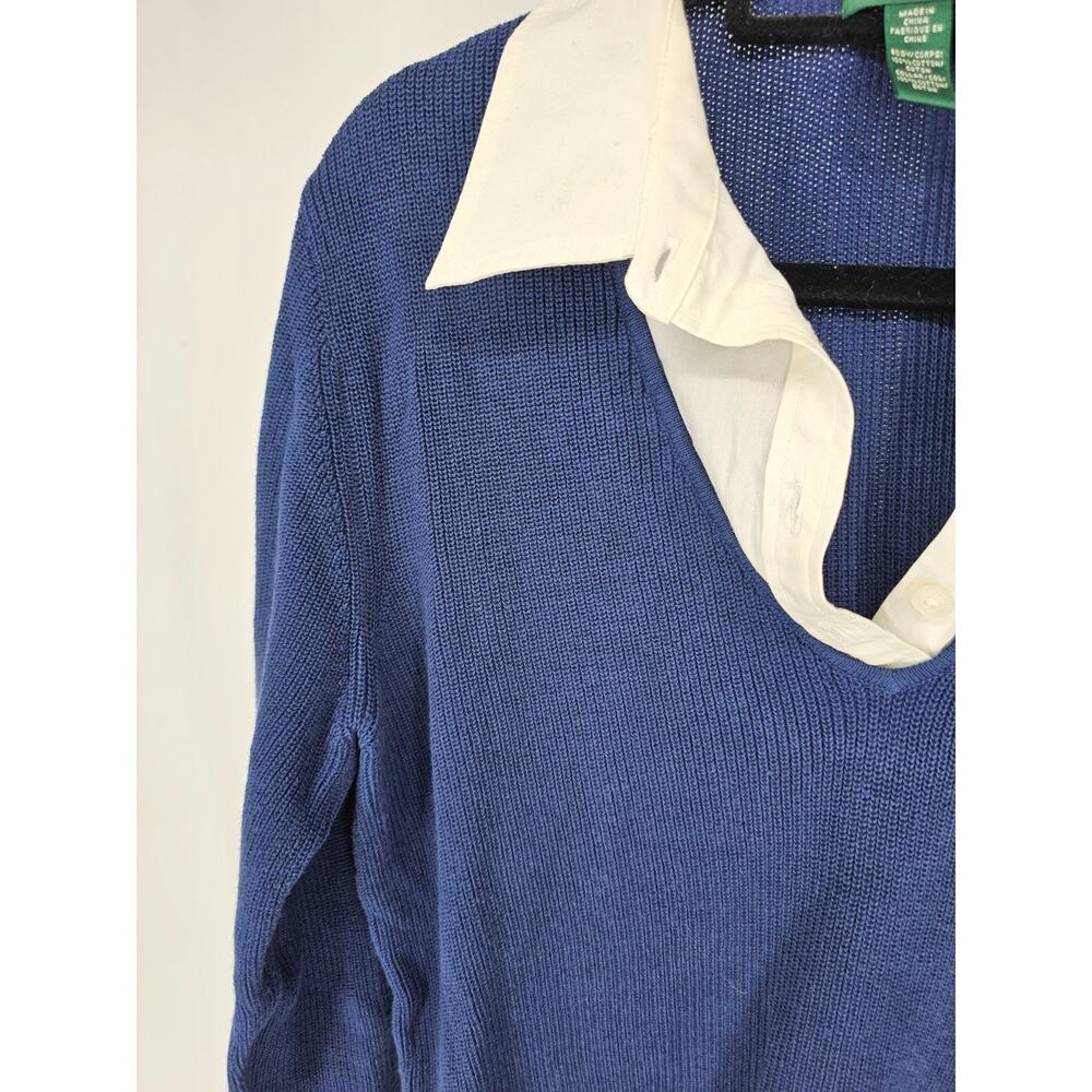 Lauren Ralph Lauren Womens Sz XL Layered Knit Blouse Blue w/ White Collar - Picture 2 of 4
